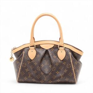 Louis Vuitton Tivoli Monogram Canvas Leather Pleated Top Handle Bag Brown Tan